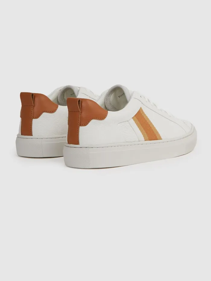 Women Reiss Sneakers Sonia Leather Side Stripe Trainers Fresh White