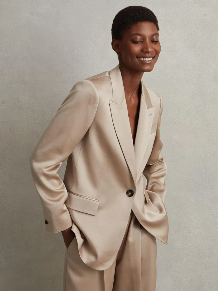 Women Reiss Suits and Tailoring Cole Satin Single Breasted Suit Blazer Gold