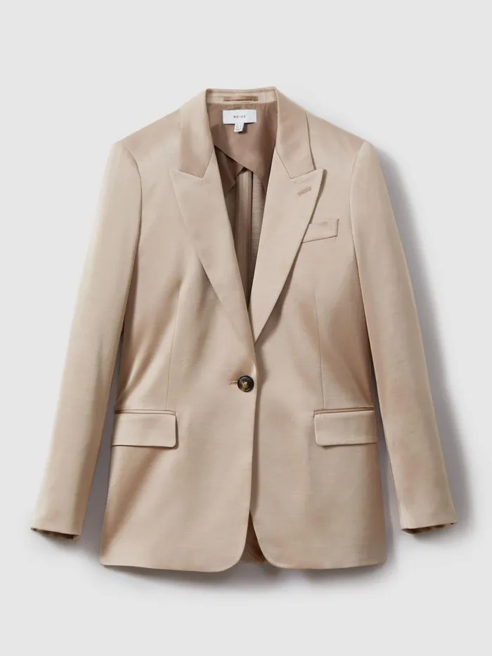 Women Reiss Suits and Tailoring Cole Satin Single Breasted Suit Blazer Gold