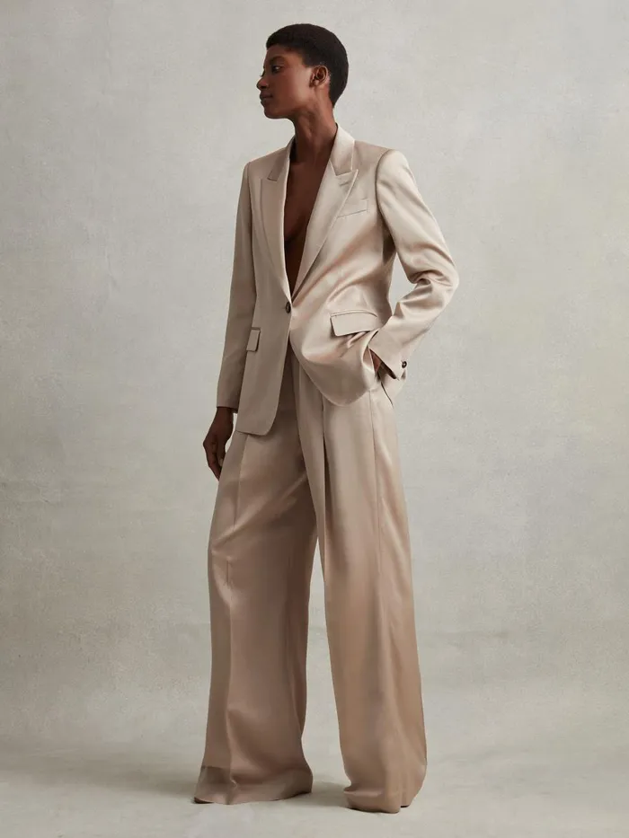 Women Reiss Suits and Tailoring Cole Satin Single Breasted Suit Blazer Gold