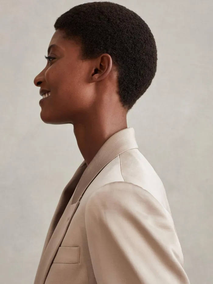 Women Reiss Suits and Tailoring Cole Satin Single Breasted Suit Blazer Gold
