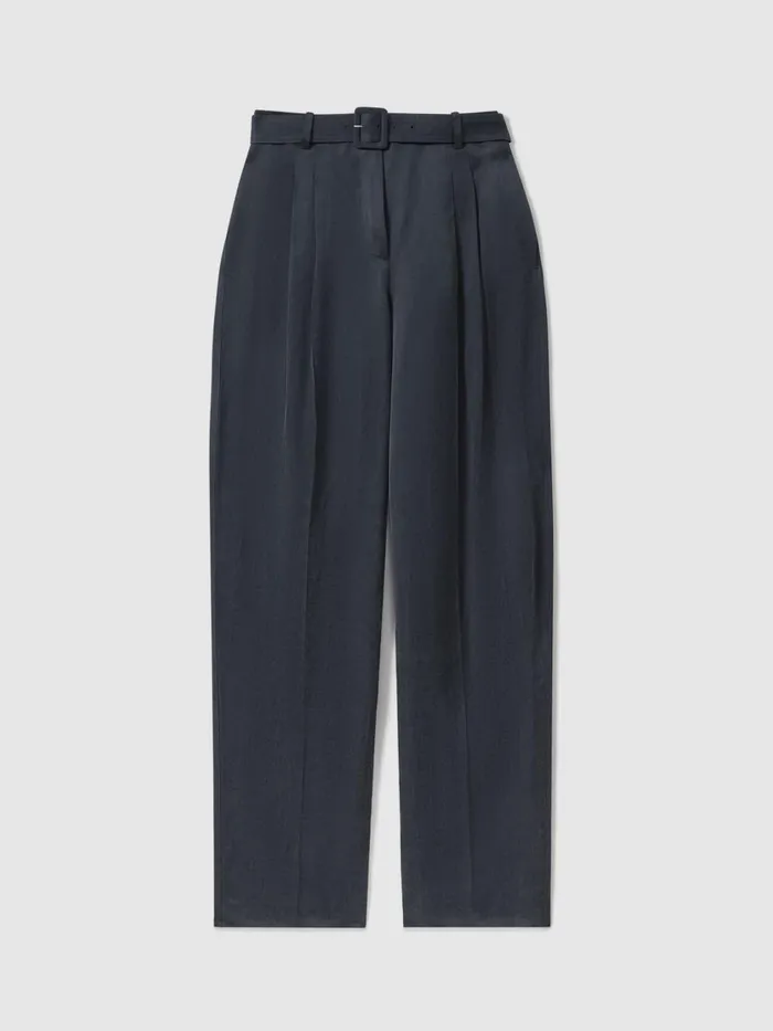 Women Reiss Suits and Tailoring Cupro Belted Suit Trousers Navy