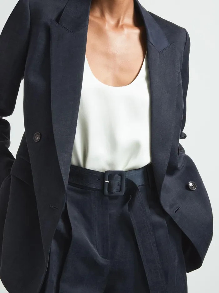 Women Reiss Suits and Tailoring Cupro Belted Suit Trousers Navy