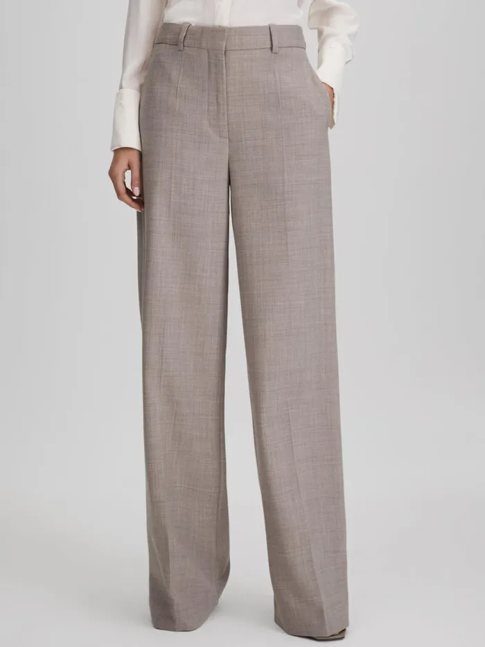 Women Reiss Suits and Tailoring Hazel Wool Blend Wide Leg Suit Trousers Oatmeal