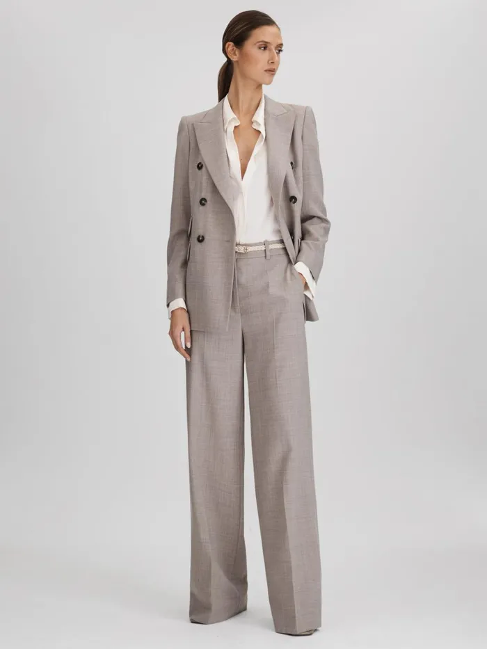 Women Reiss Suits and Tailoring Hazel Wool Blend Wide Leg Suit Trousers Oatmeal