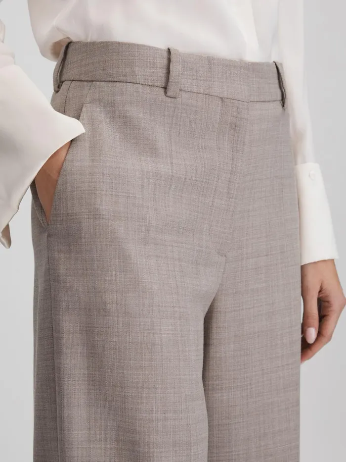 Women Reiss Suits and Tailoring Hazel Wool Blend Wide Leg Suit Trousers Oatmeal