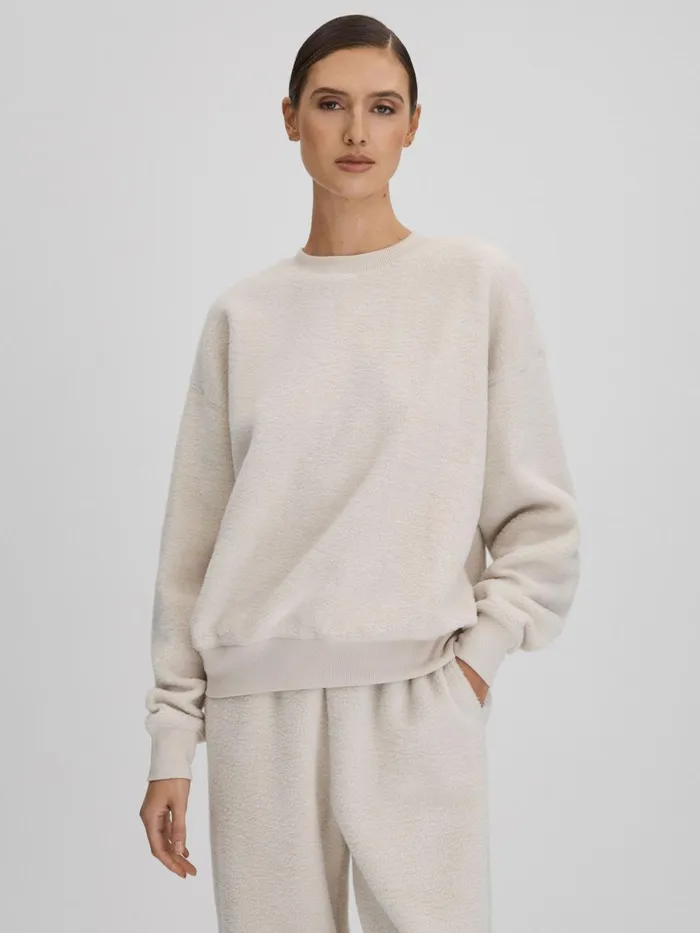 Women Reiss Sweats Hoodies and Joggers American Good American Sherpa Crew Neck Jumper Tusk White