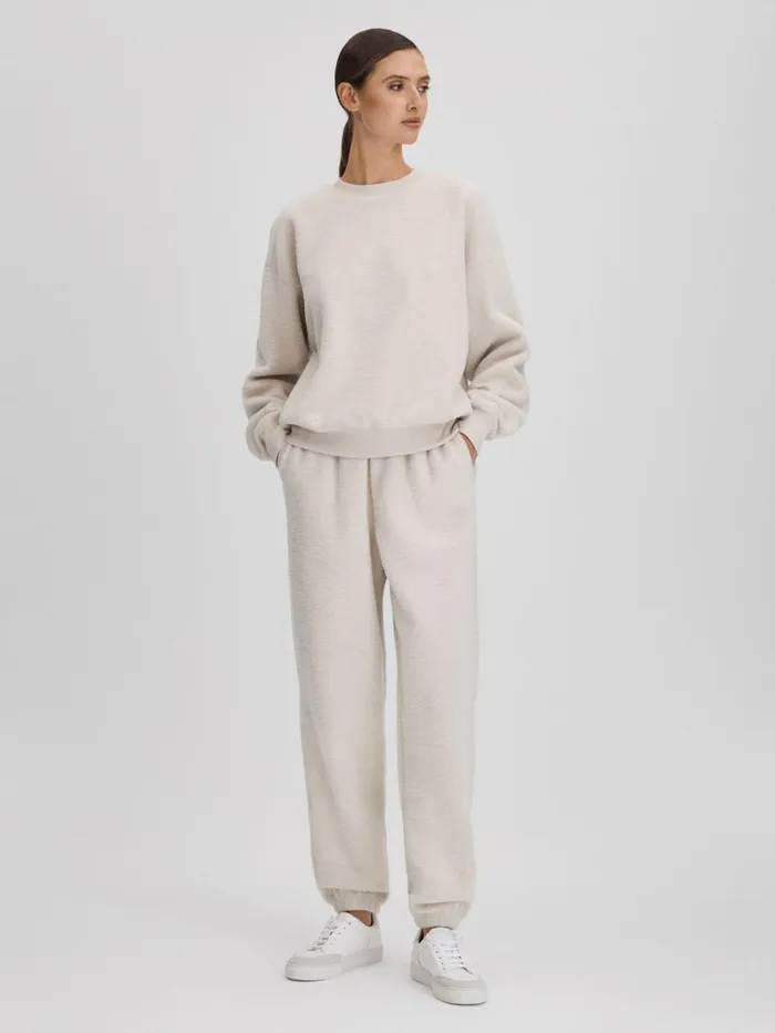 Women Reiss Sweats Hoodies and Joggers American Good American Sherpa Crew Neck Jumper Tusk White