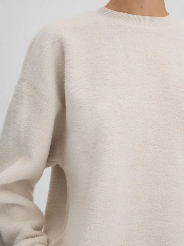 Women Reiss Sweats Hoodies and Joggers American Good American Sherpa Crew Neck Jumper Tusk White