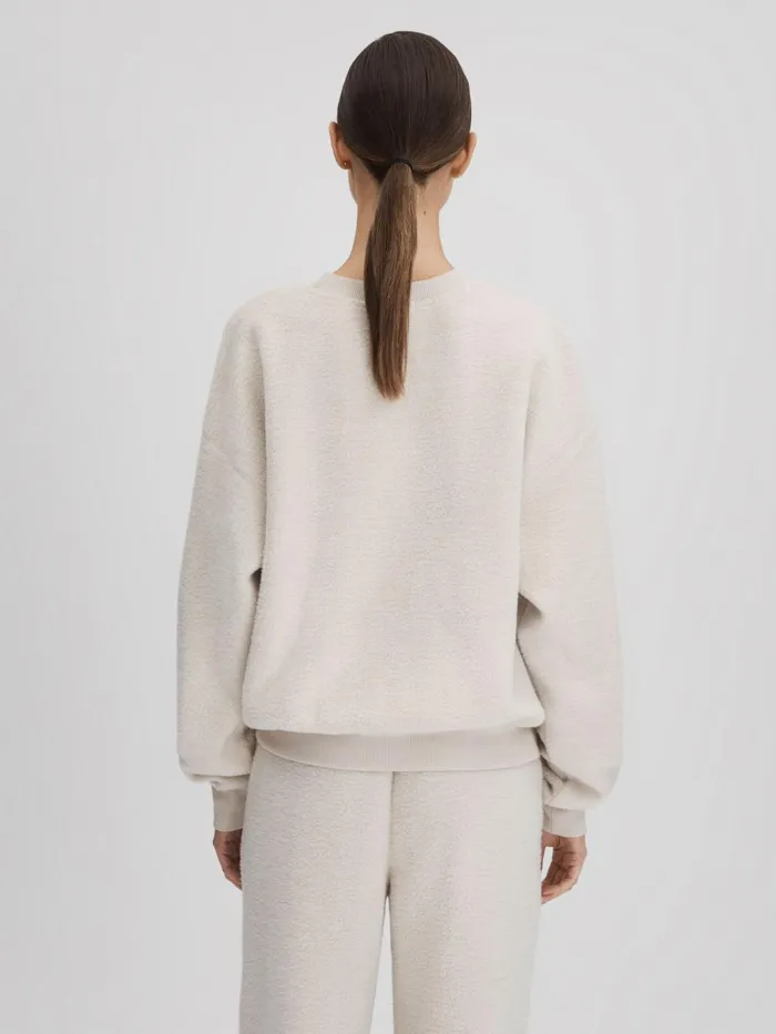 Women Reiss Sweats Hoodies and Joggers American Good American Sherpa Crew Neck Jumper Tusk White