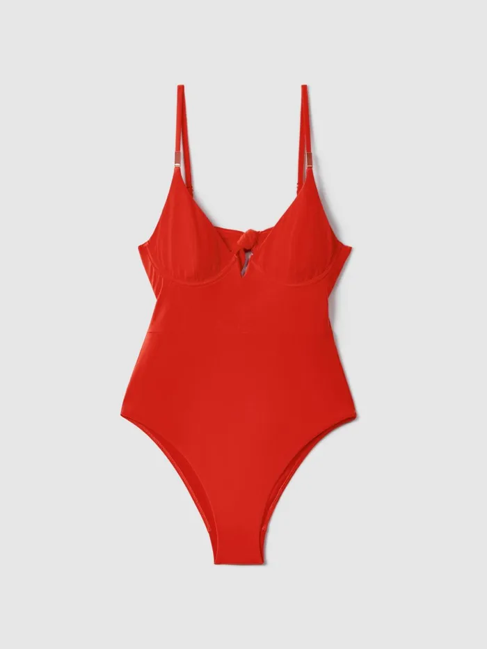 Women Reiss Swimwear Amber Underwired Tie Back Swimsuit Red