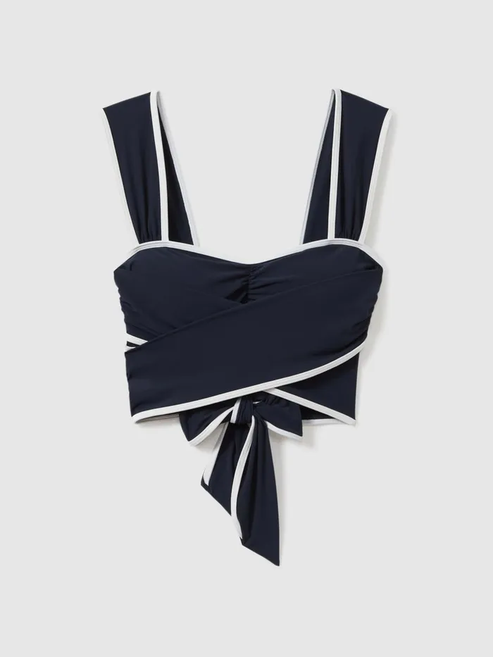 Women Reiss Swimwear Cristina Wrap Design Sweetheart Bikini Top Navywhite