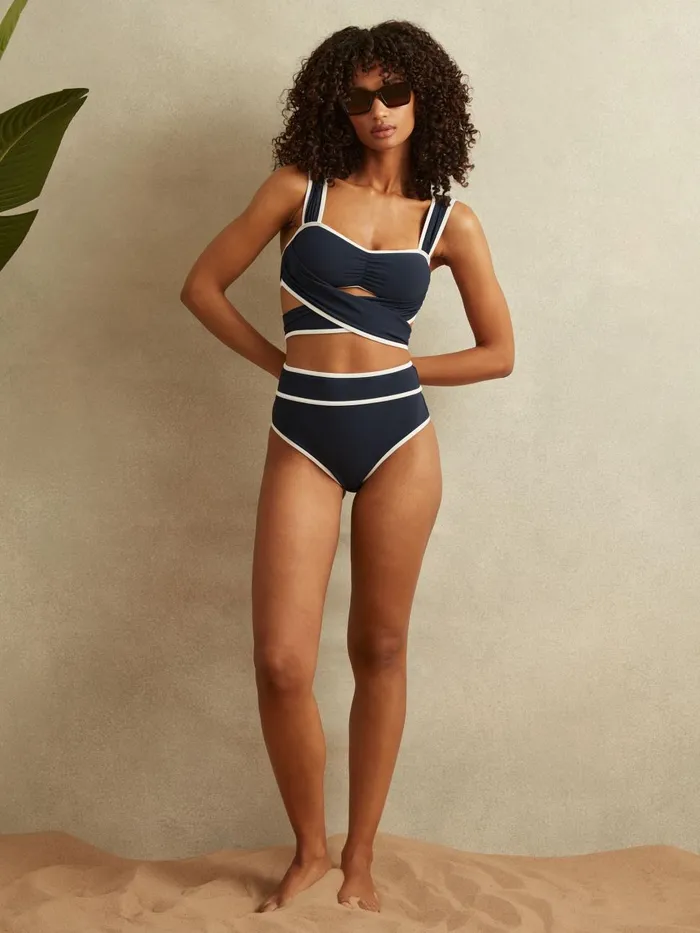 Women Reiss Swimwear Cristina Wrap Design Sweetheart Bikini Top Navywhite