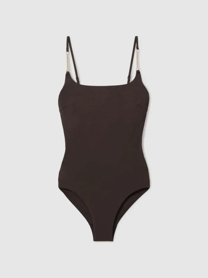 Women Reiss Swimwear Imogen Chain Detail Underwired Swimsuit Chocolate