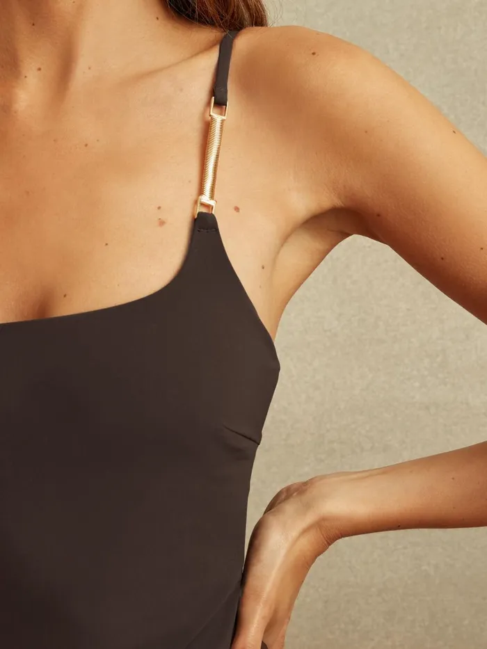 Women Reiss Swimwear Imogen Chain Detail Underwired Swimsuit Chocolate