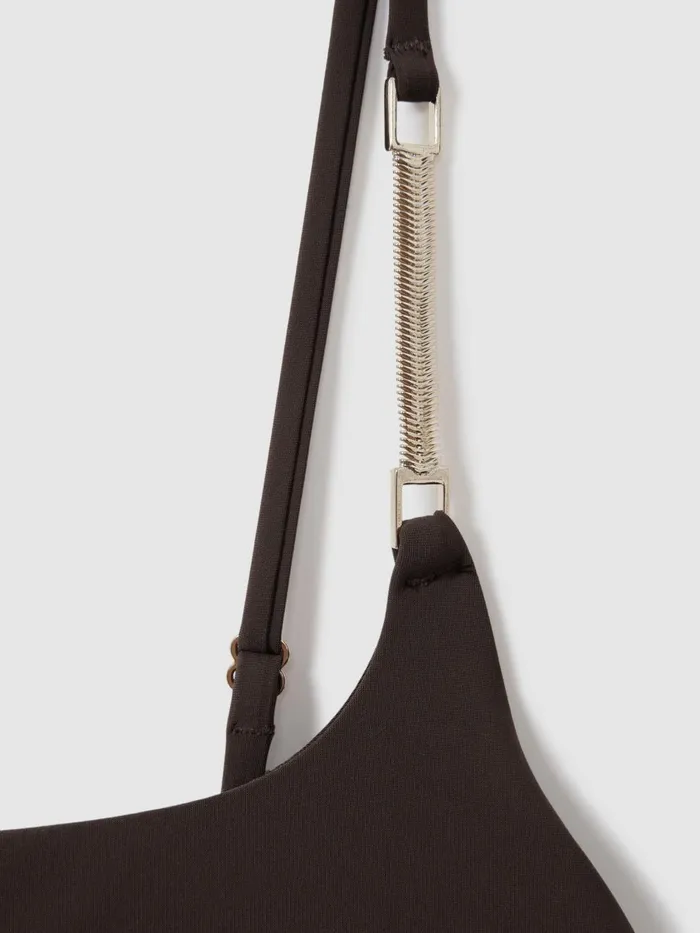 Women Reiss Swimwear Imogen Chain Detail Underwired Swimsuit Chocolate