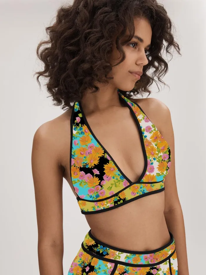 Women Reiss Swimwear Printed Plunge Neck Bikini Top Multi
