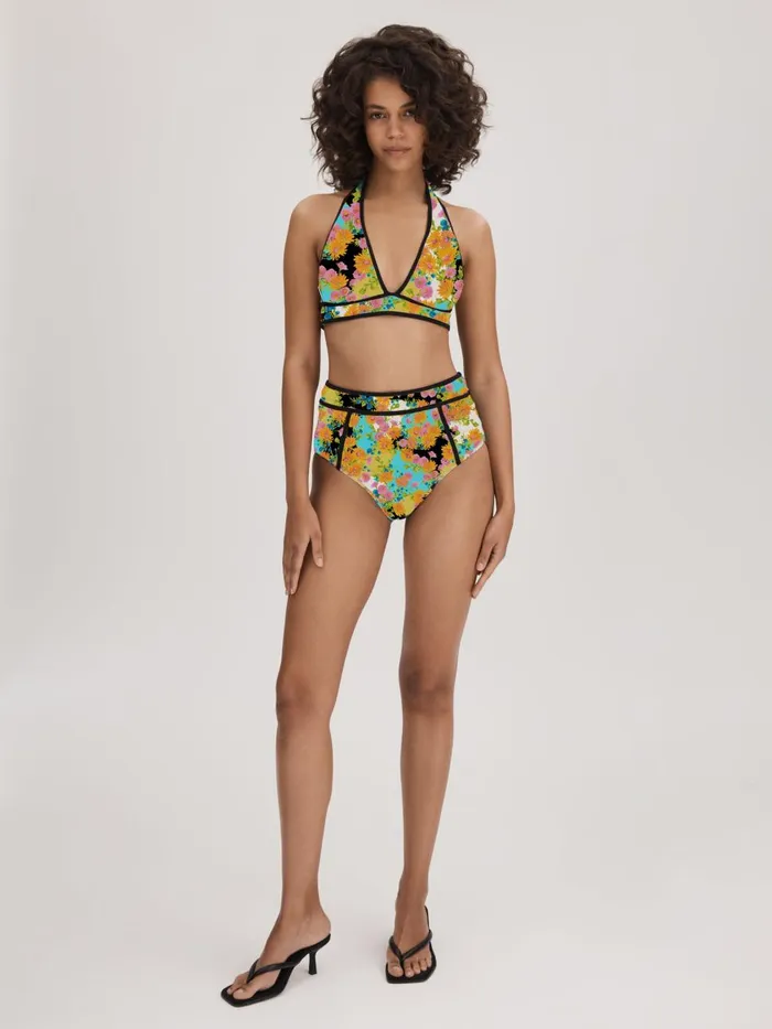 Women Reiss Swimwear Printed Plunge Neck Bikini Top Multi