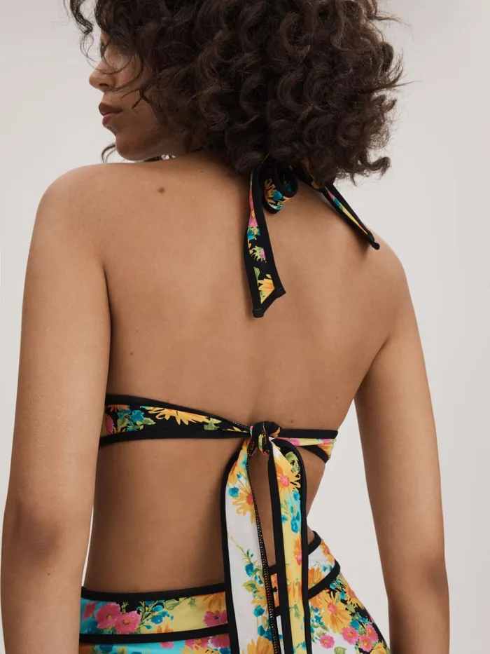Women Reiss Swimwear Printed Plunge Neck Bikini Top Multi