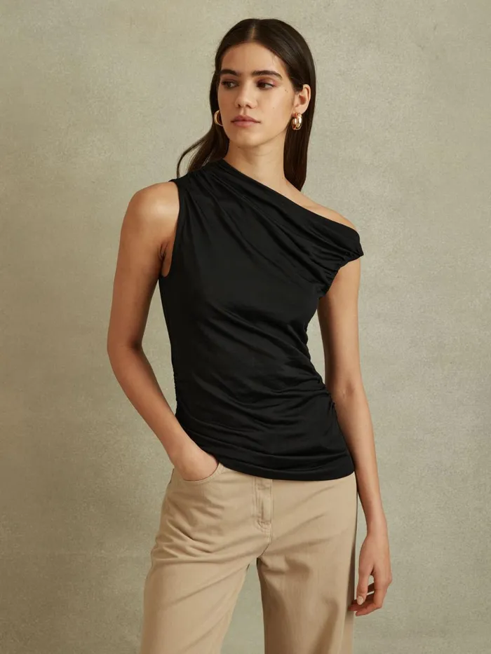 Women Reiss Tops Dylan Ruched OffTheShoulder Top Black