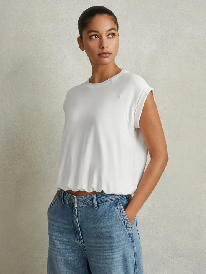 Women Reiss Tops Jessie Elasticated Hem Raglan Sleeve Top Ivory