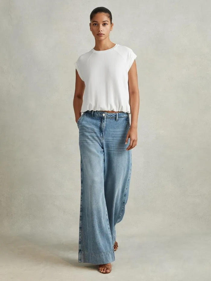 Women Reiss Tops Jessie Elasticated Hem Raglan Sleeve Top Ivory