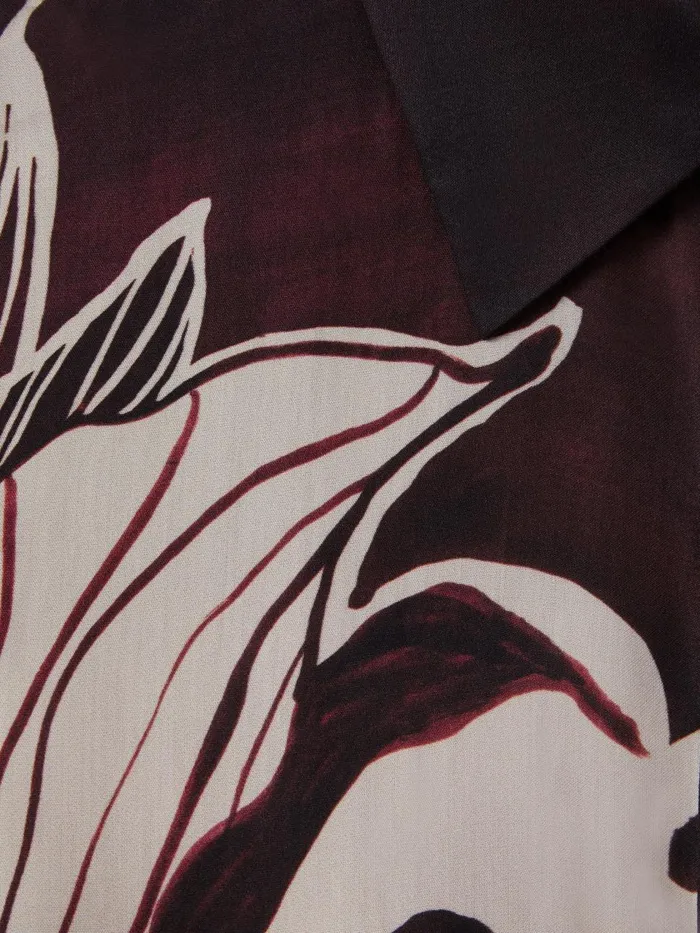 Women Reiss Tops Kari Printed HighLow ButtonThrough Shirt Burgundycream