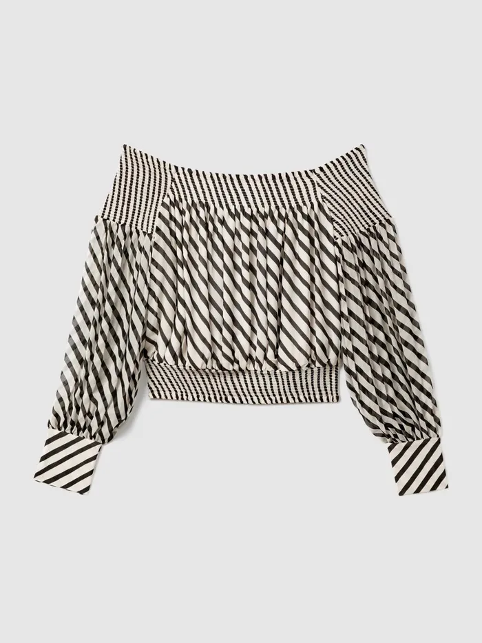 Women Reiss Tops Lea Striped Bardot Cropped Top Blackcream
