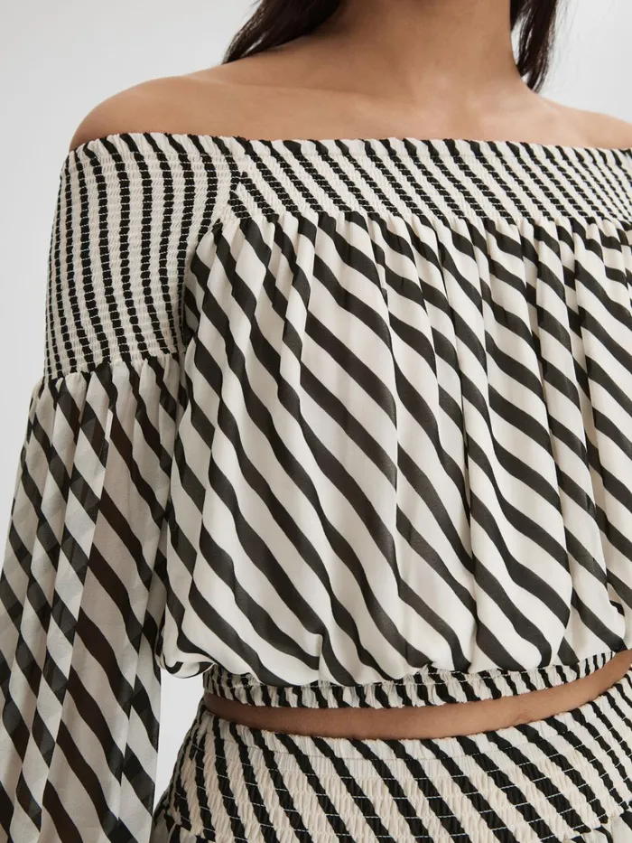 Women Reiss Tops Lea Striped Bardot Cropped Top Blackcream