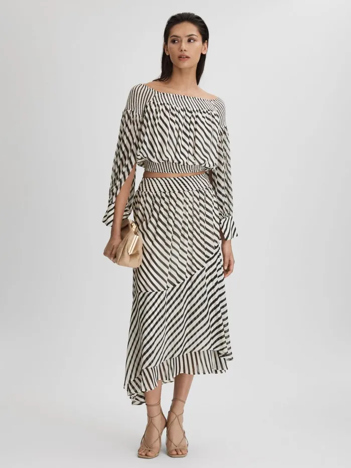 Women Reiss Tops Lea Striped Bardot Cropped Top Blackcream