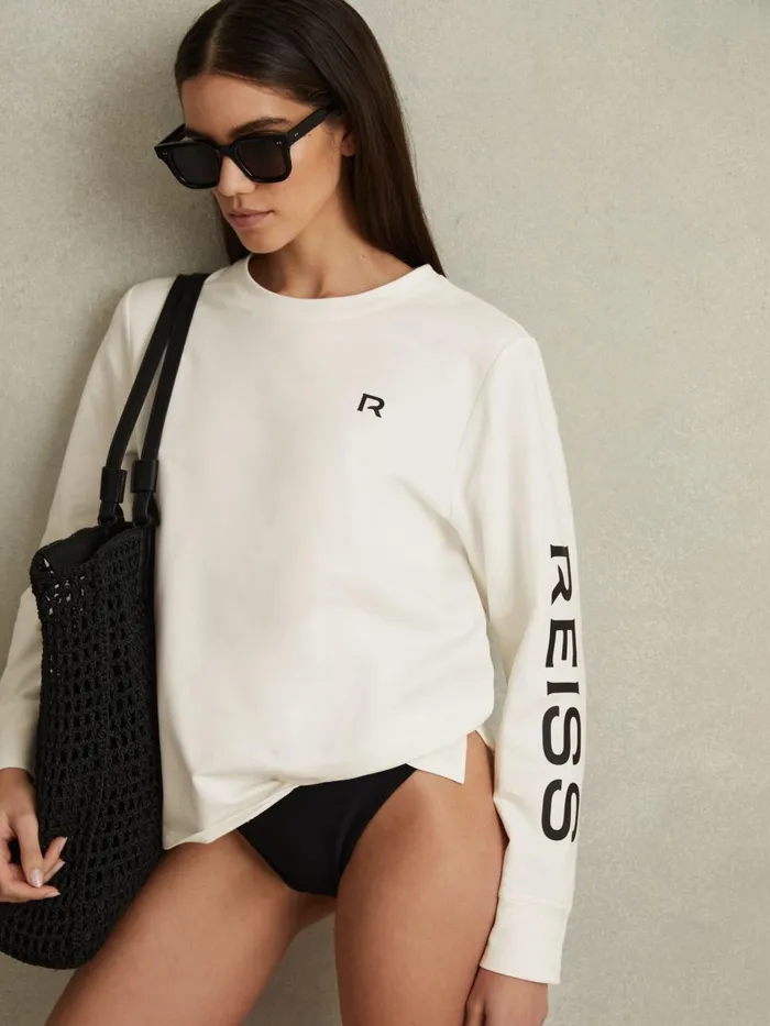 Women Reiss Tops Maggie Cotton Blend Crew Neck Top White