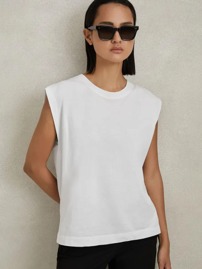 Women Reiss Tops Morgan Cotton Capped Sleeve TShirt White