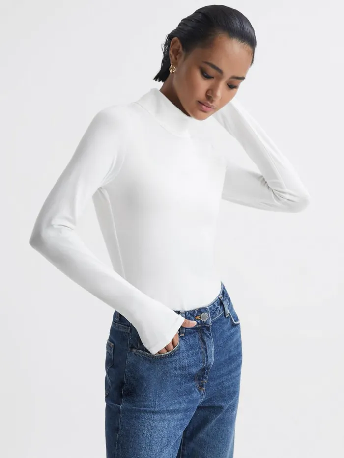 Women Reiss Tops Piper Fitted Roll Neck TShirt White