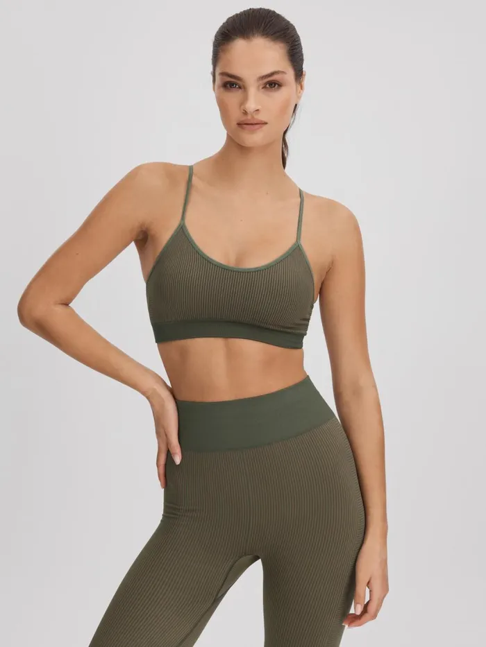 Women Reiss Tops Upside Striped Sports Bra Khaki