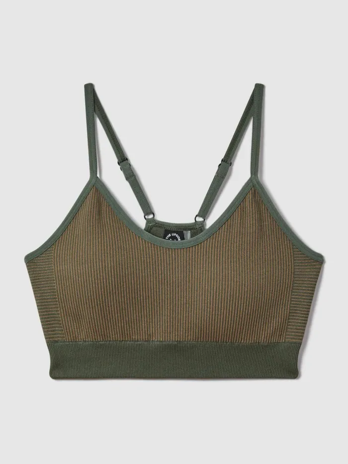 Women Reiss Tops Upside Striped Sports Bra Khaki