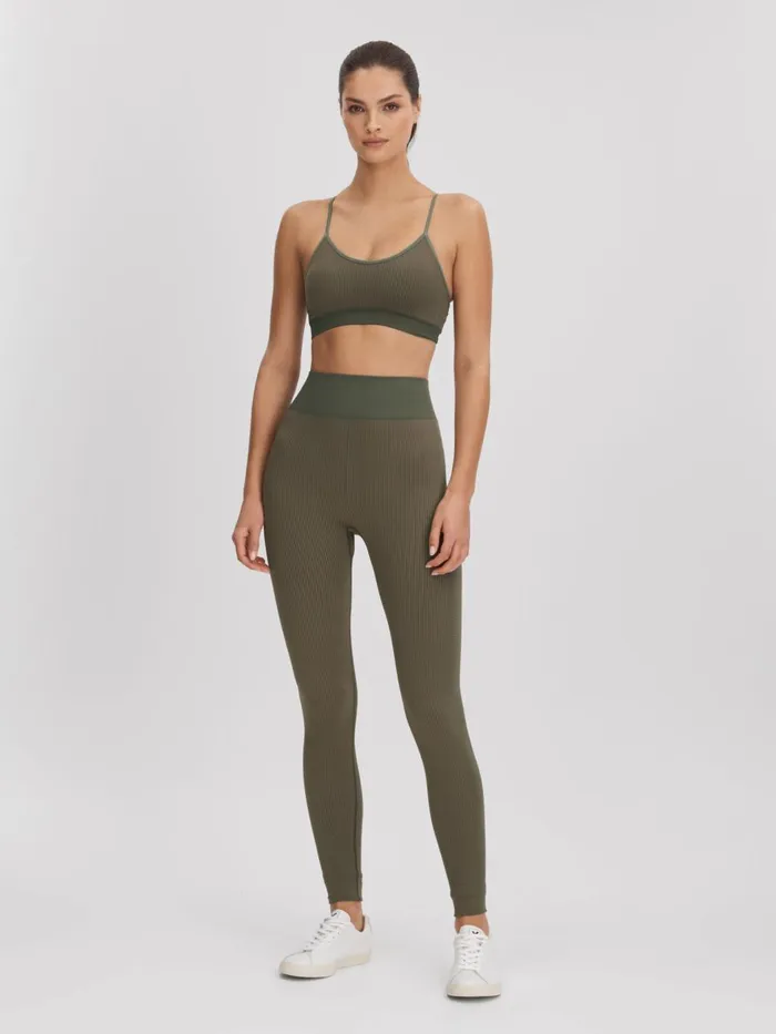 Women Reiss Tops Upside Striped Sports Bra Khaki