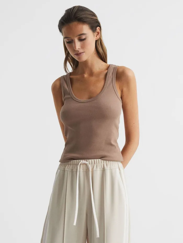 Women Reiss Tops Violet Ribbed Cotton Blend Vest Mocha