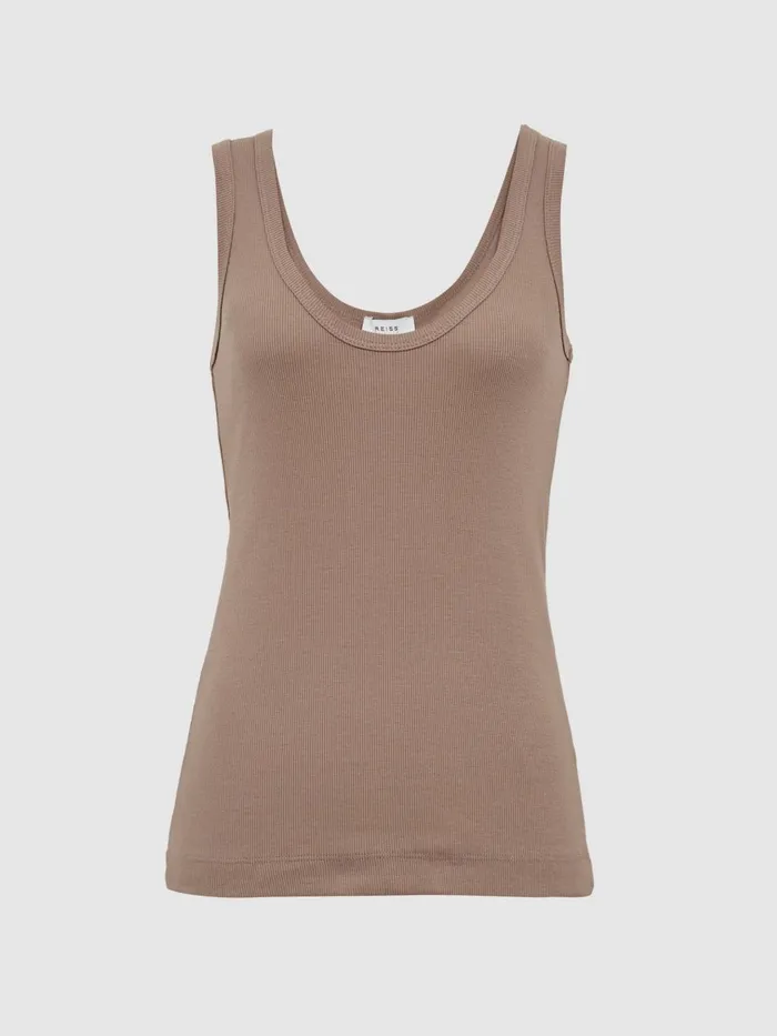 Women Reiss Tops Violet Ribbed Cotton Blend Vest Mocha