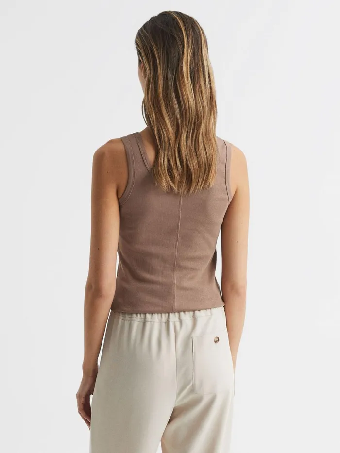 Women Reiss Tops Violet Ribbed Cotton Blend Vest Mocha