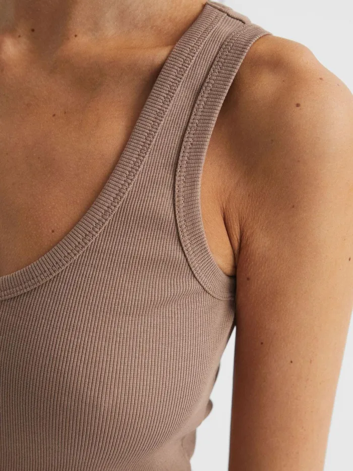 Women Reiss Tops Violet Ribbed Cotton Blend Vest Mocha