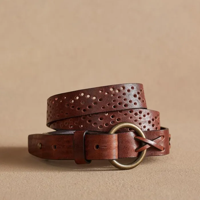 Women Rhylee Slim Perforated Belt Brown Sundance Catalog Belts