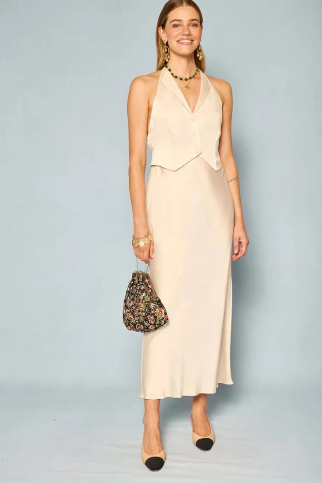 Women RIXO All Bridal Estella Silk Midi Dress Champagne