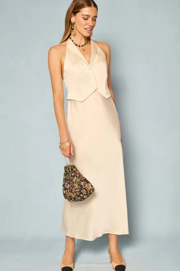 Women RIXO All Bridal Estella Silk Midi Dress Champagne