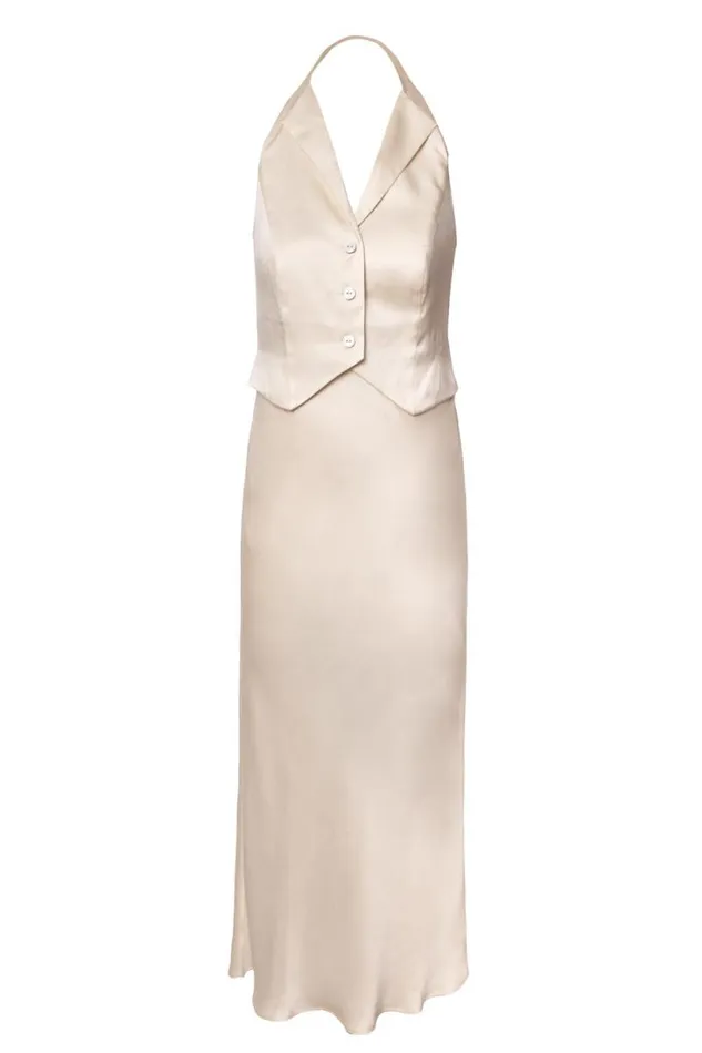 Women RIXO All Bridal Estella Silk Midi Dress Champagne