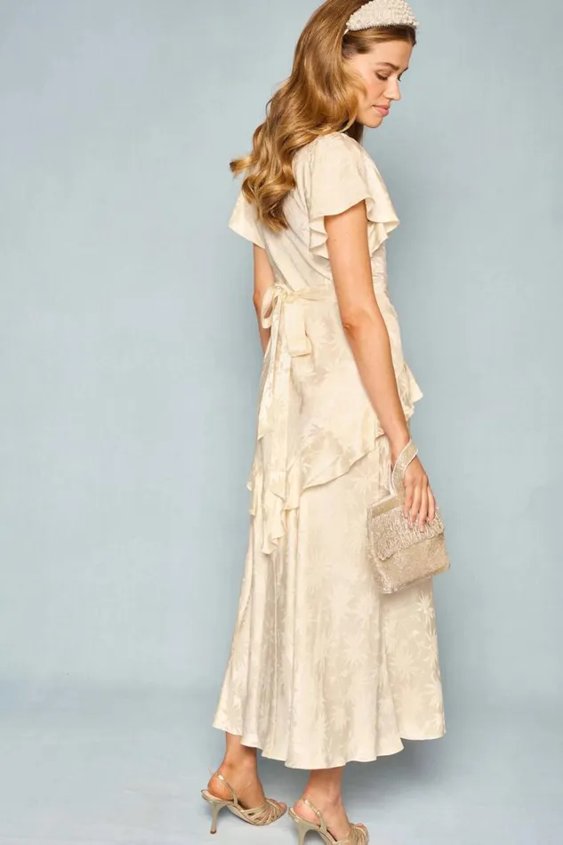Women RIXO All Bridal Evie Silk Midi Dress Daisy Jacquard Champagne