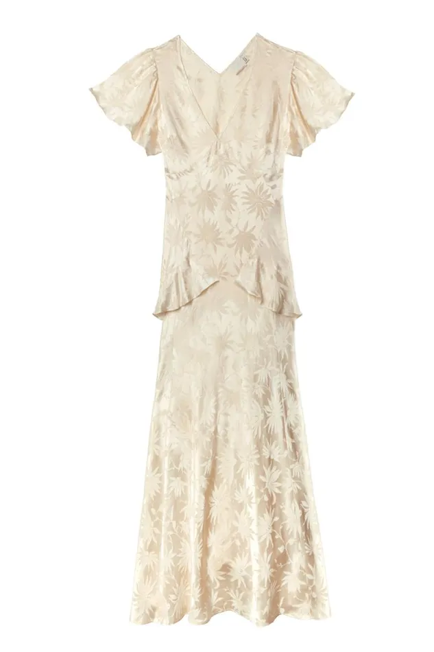 Women RIXO All Bridal Evie Silk Midi Dress Daisy Jacquard Champagne