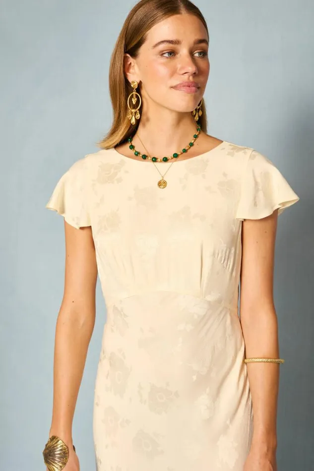 Women RIXO All Bridal Liberty Tiered Midi Dress Ivory Poppy Jacquard