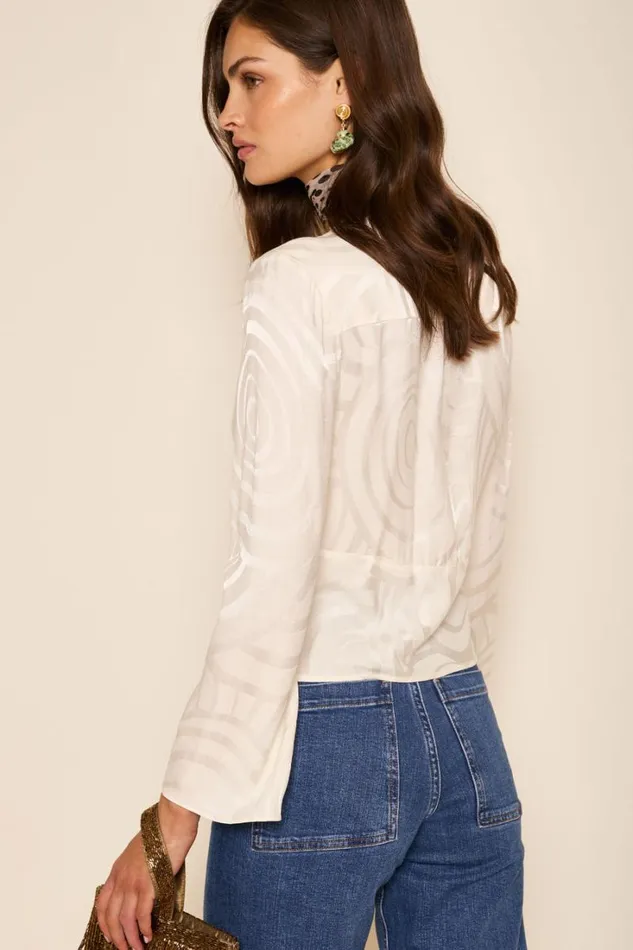 Women RIXO All Clothing Abel TieNeck Blouse Whirlpool Jacquard Cream