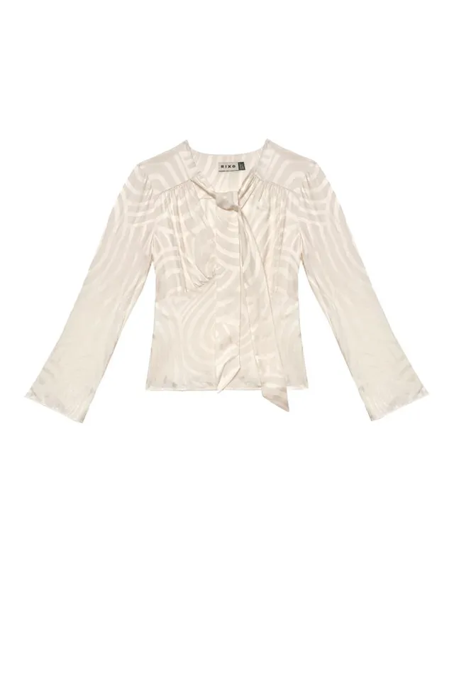 Women RIXO All Clothing Abel TieNeck Blouse Whirlpool Jacquard Cream