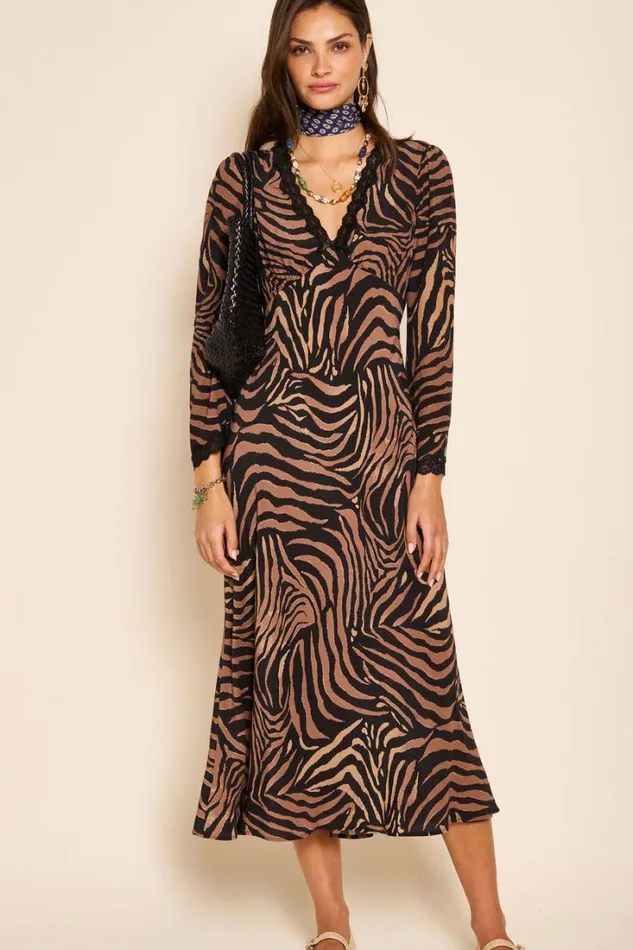 Women RIXO All Clothing Blair Midi Dress Tiger Patchwork Black